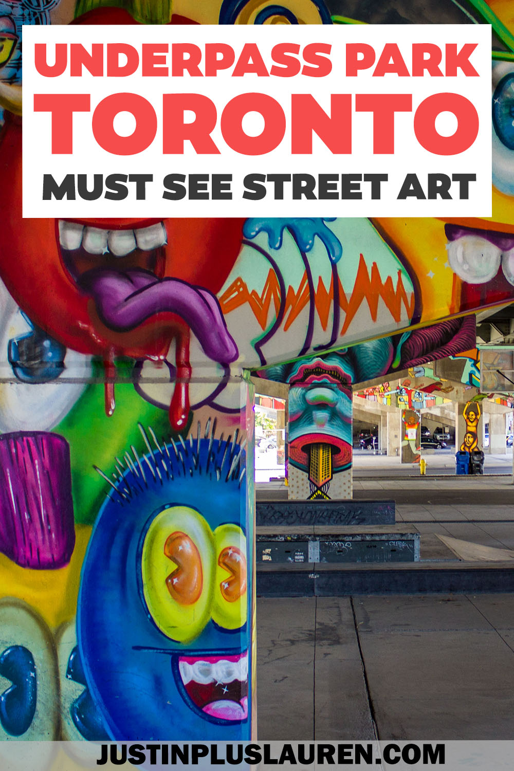Underpass Park in Toronto transforms neglected waterfront space with street art. This unconventional park is quite an interesting find.