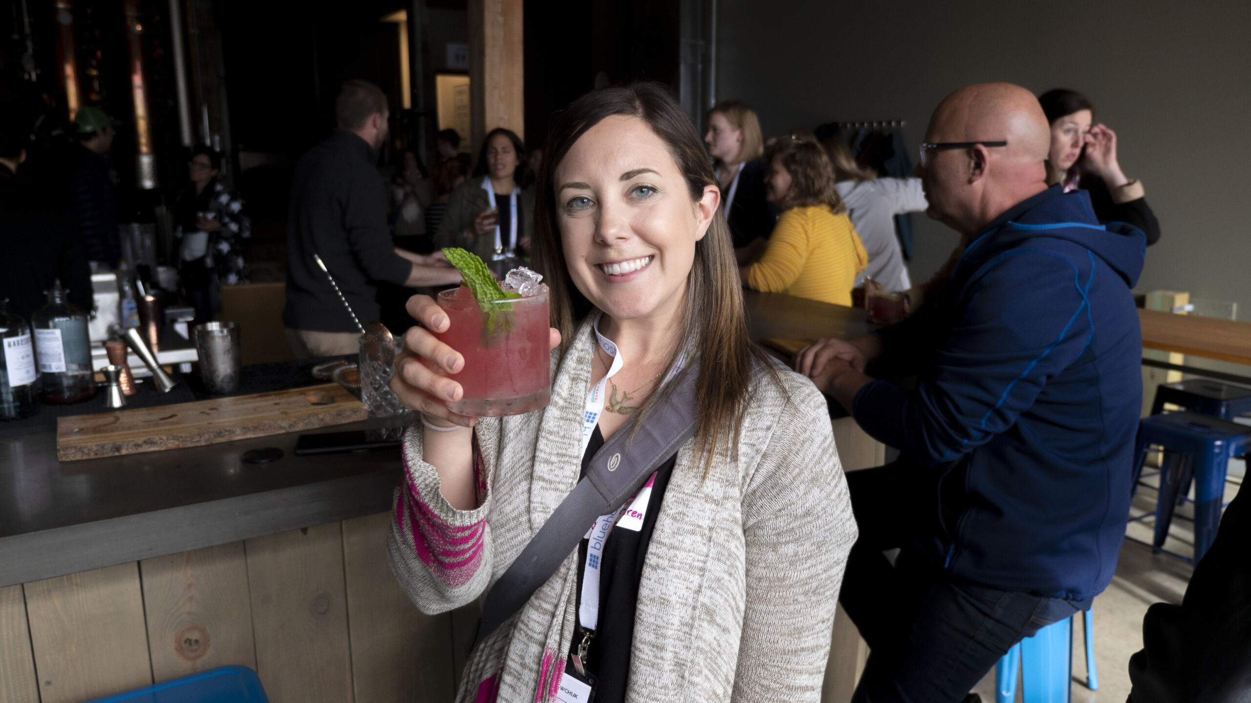 Lauren enjoying a drink at Hardshore Distilling Company