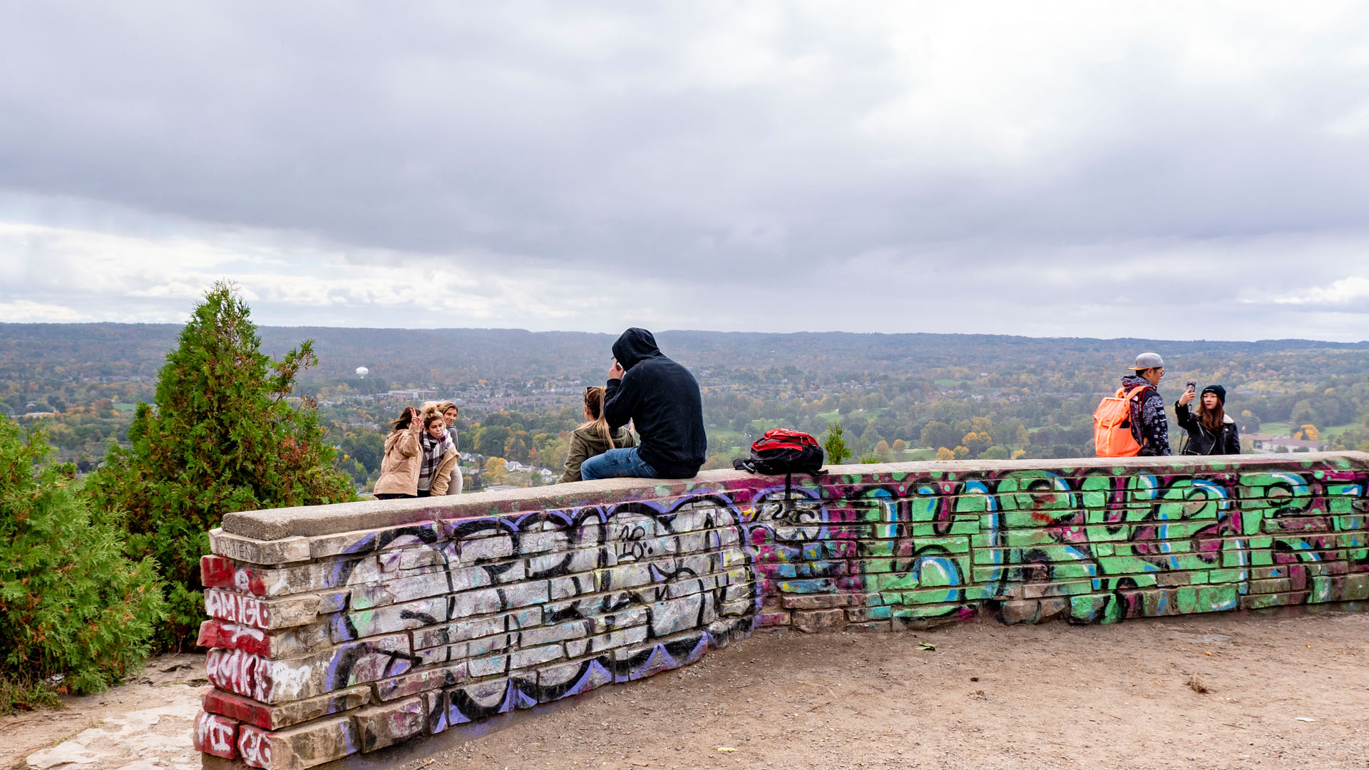 Dundas Peak old rock wall with graffiti