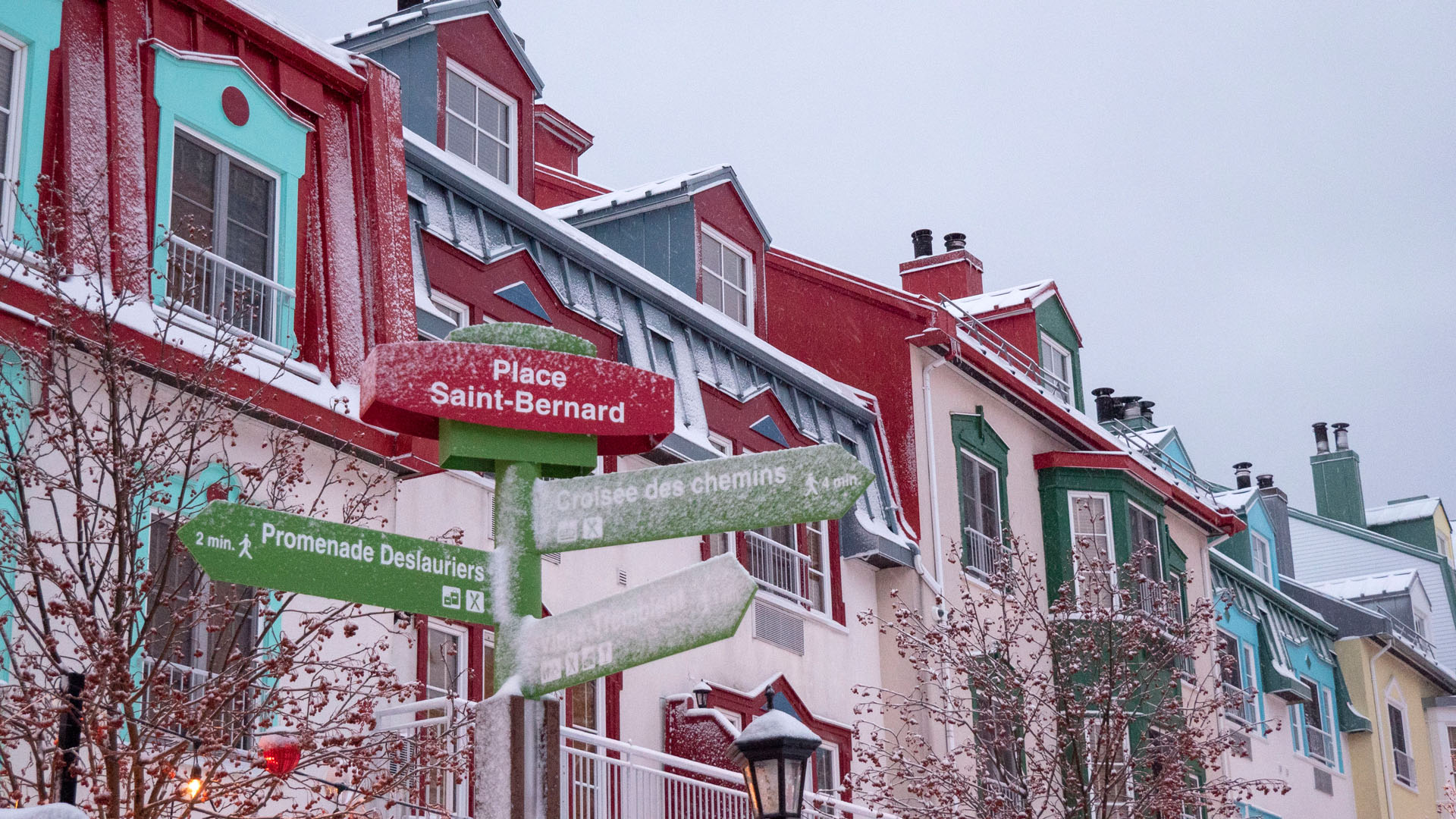 2019-MontTremblant033 Mont Tremblant pedestrian village in the winter - Snowy Tremblant village - Winter in Quebec, Canada