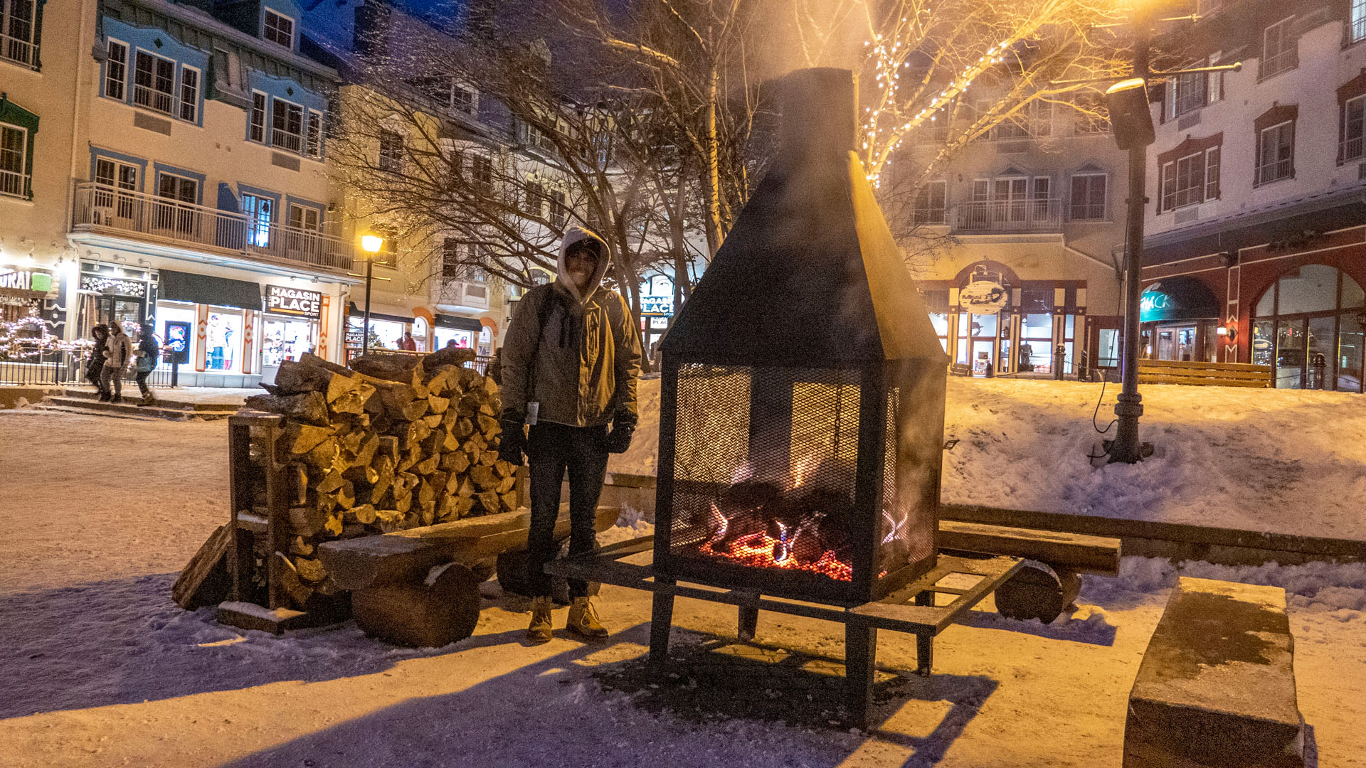 2019-MontTremblant058 Outdoor fireplaces at Mont Tremblant in the winter