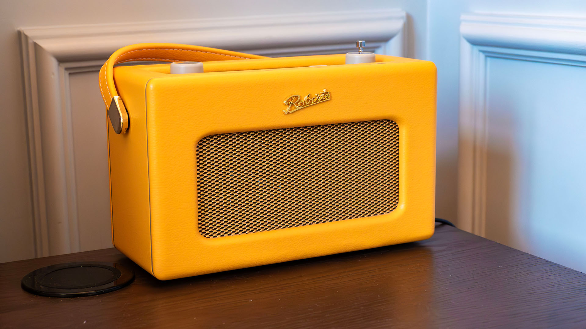 Retro bluetooth speaker in the room