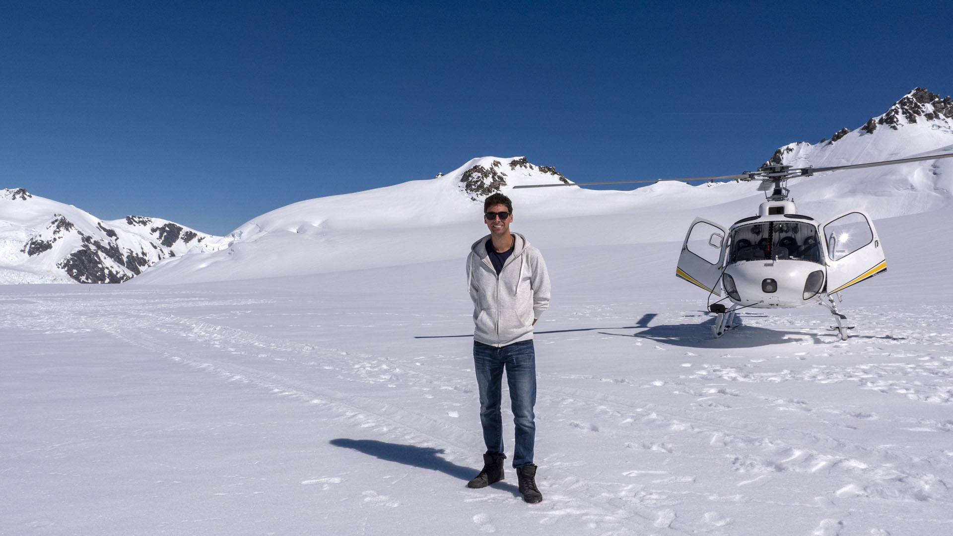 Helicopter tour landing on a glacier in New Zealand