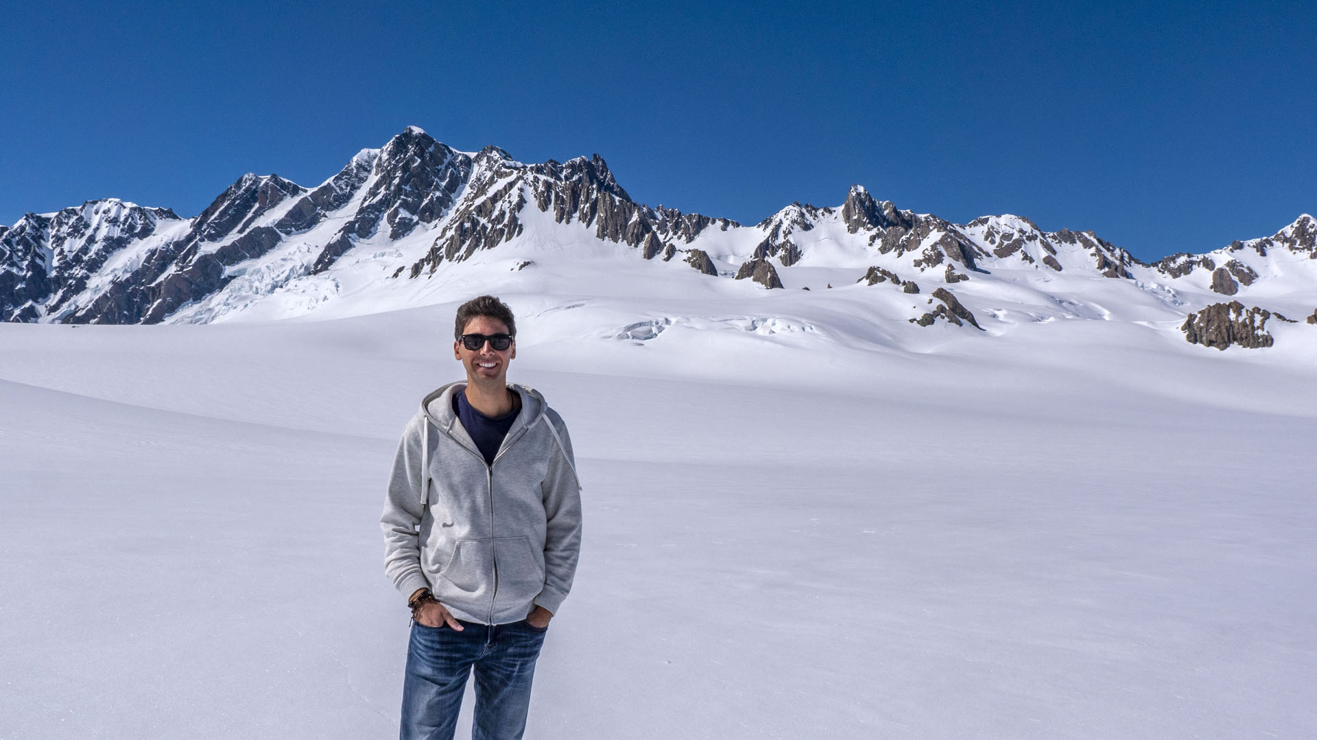 Helicopter tour landing on a glacier in New Zealand