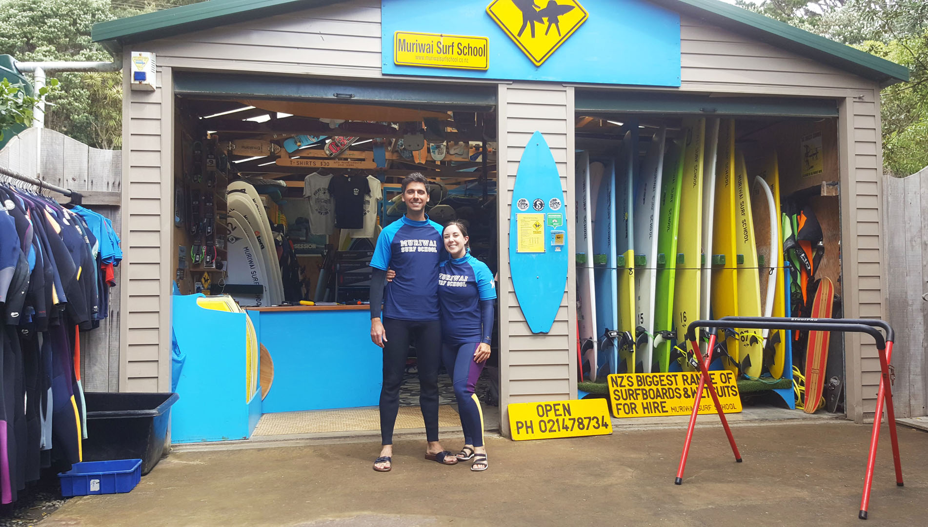 Surfing with Murawai Surf School