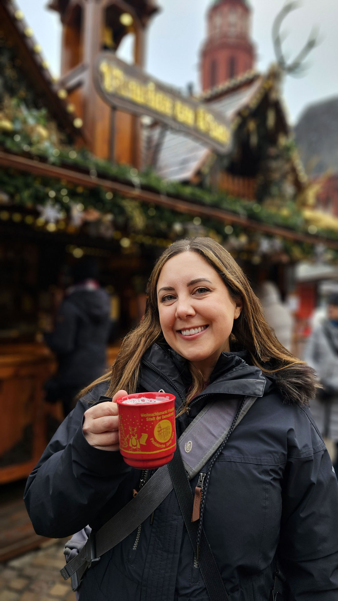Lauren drinking gluhwein in Frankfurt