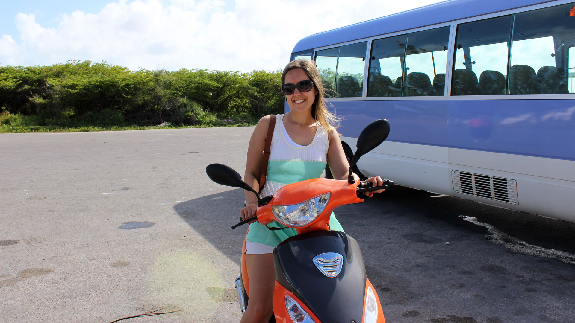 Lauren on the scooter in Grand Turk