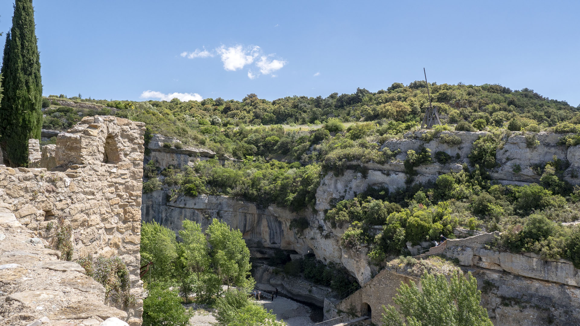 Replica catapult off in the distance near Minerve France
