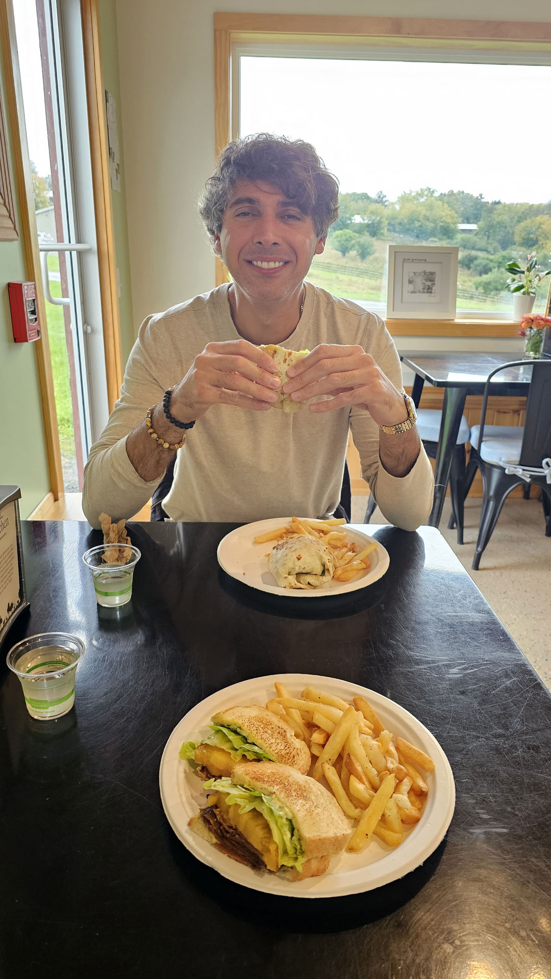 Justin eating Lunch at The Kitchen, Farm Sanctuary